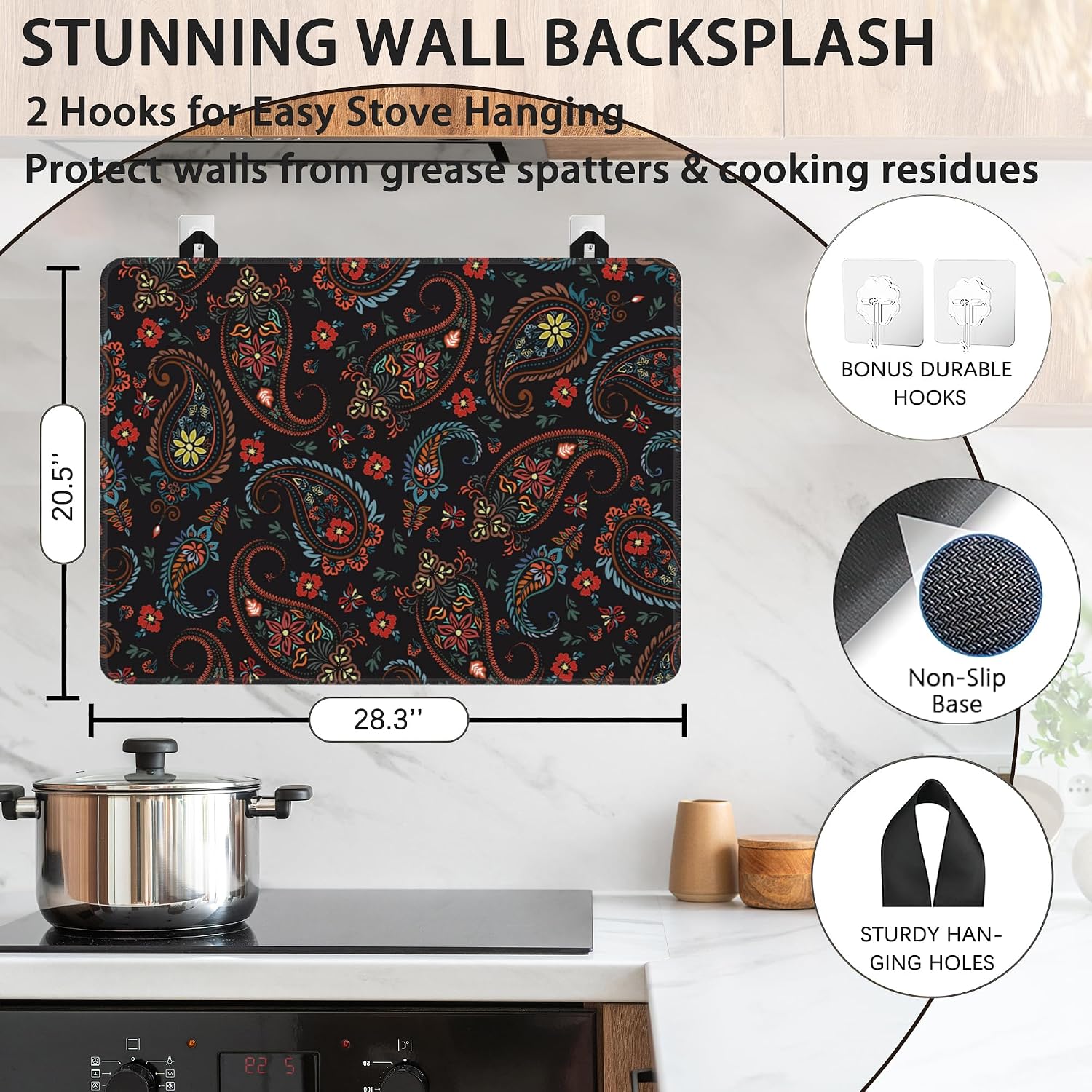 Detalle de QYWETHOD Decorative Electric Stove Cover, Paisley Floral Non-Slip Mat, 28.5 x 20.5 in