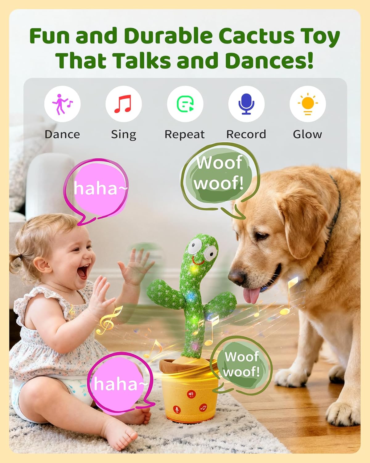 Detalle de Dancing Talking Cactus Baby Toy: 120 English Songs, Voice Recording, and Interactive Dance for Toddlers