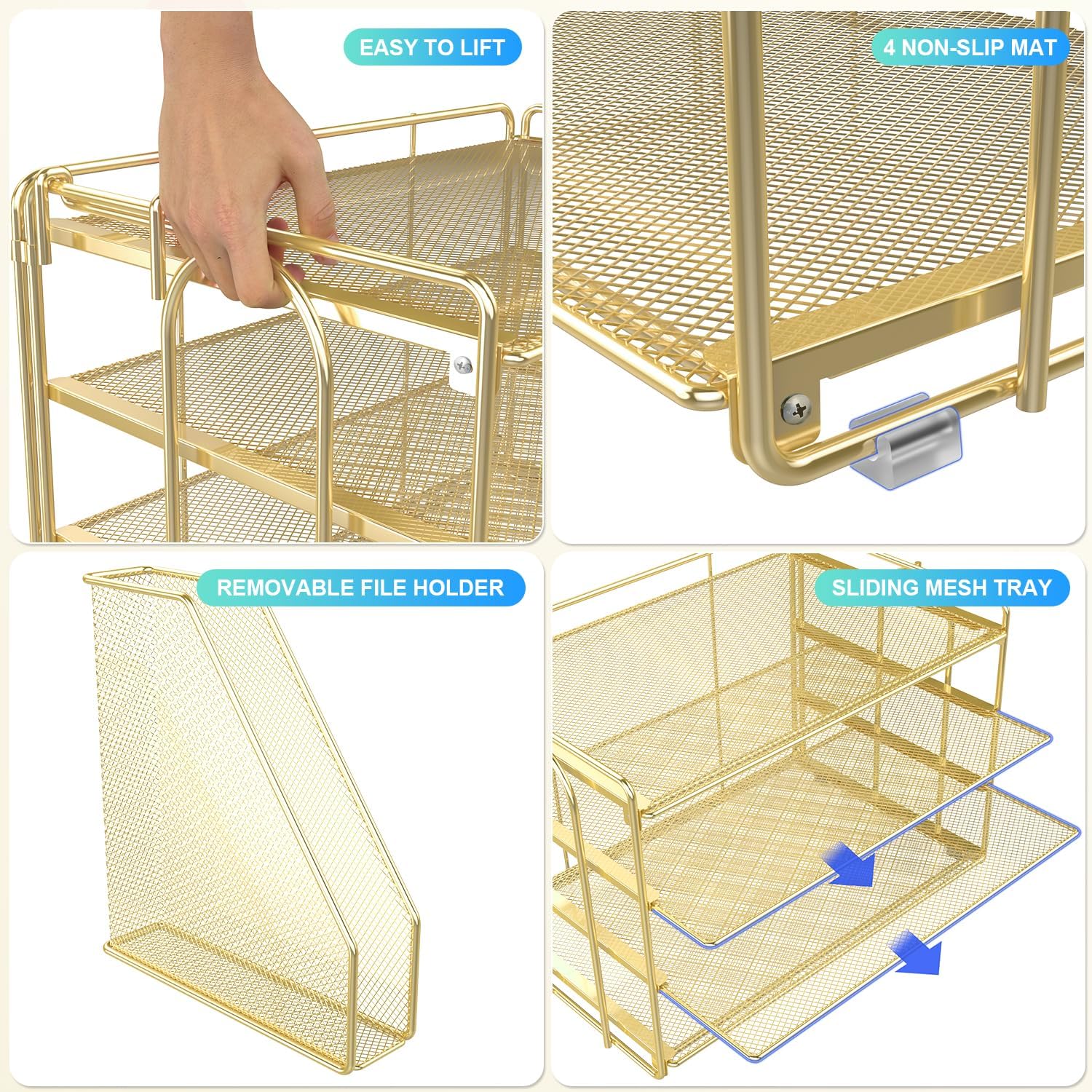 Detalle de gianotter 4T-1 Four-Tier Metal Paper Organizer with Magazine Holder, Gold