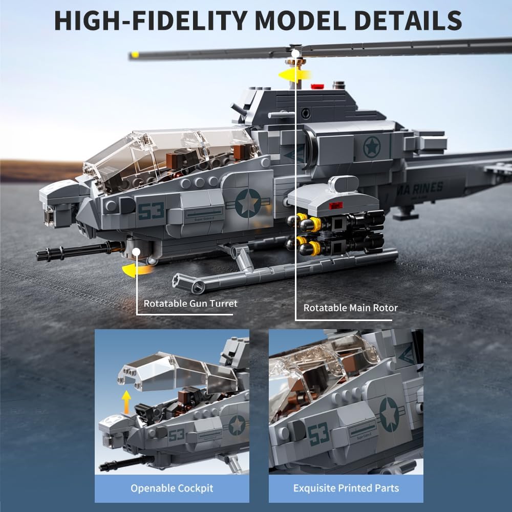 Detalle 1 de MISINI M8024 AH-1W Hubschrauber 958 Teile