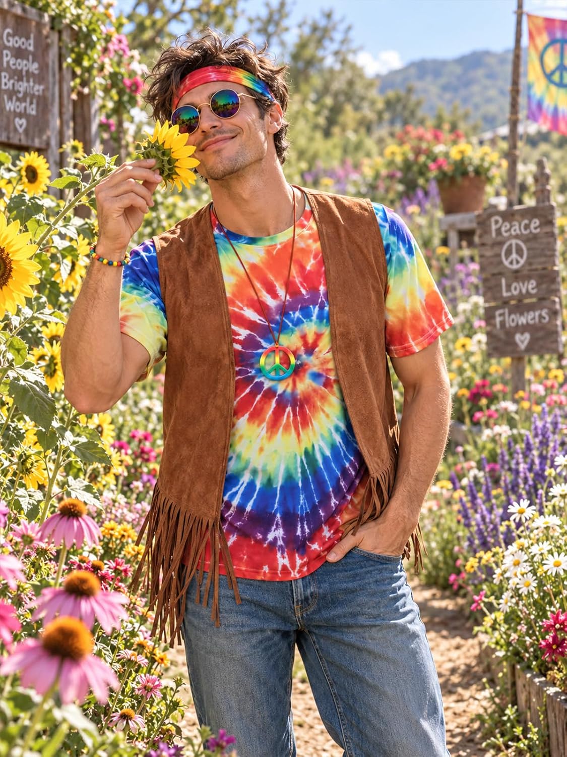 Thumbnail 6 de Treature Hippie Costume for Men, Tie-Dye Shirt Set for 60s and 70s Parties