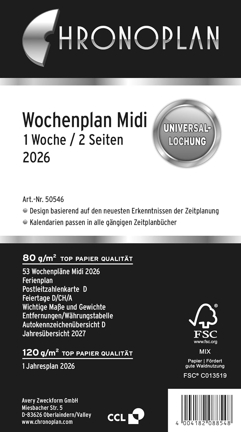 Detalle de Chronoplan 50546 Kalendereinlage 2026 Wochenplan đź“…