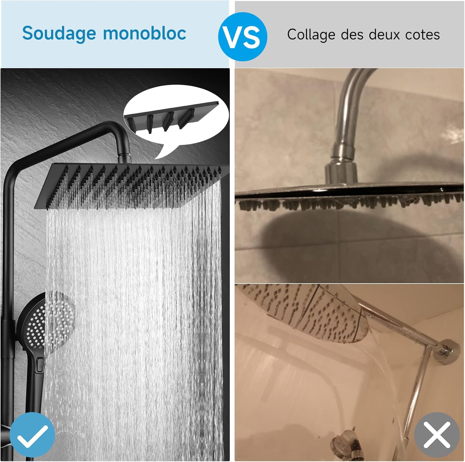 Thumbnail 1 de HAUSPROFI Pommeau de Douche Carré 30 cm Noir Acier 304