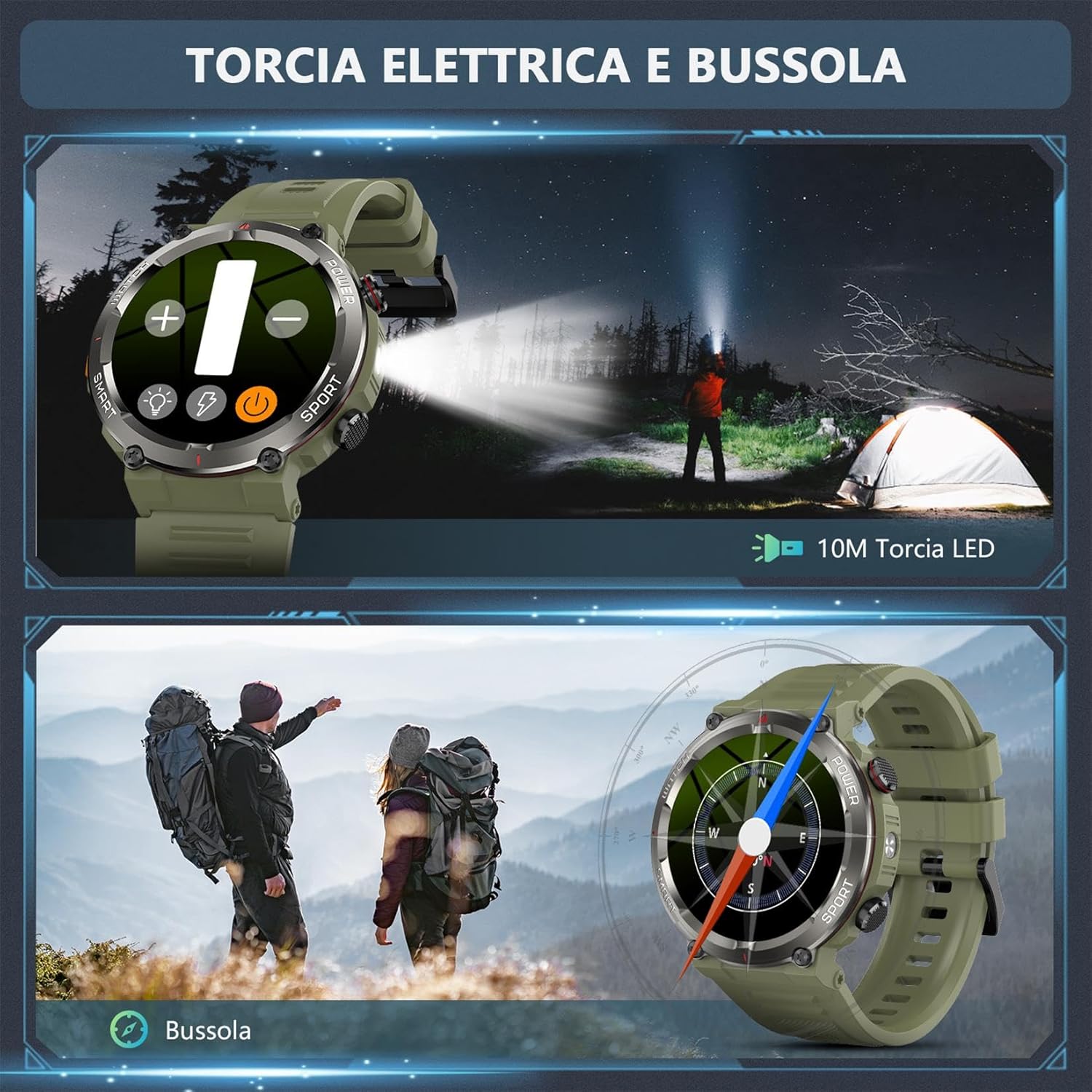Thumbnail 2 de Baolubao Smartwatch Uomo con Schermo 1.45” HD, Batteria fino a 100 Giorni in Standby, Impermeabile IP68, Torcia LED e Bussola