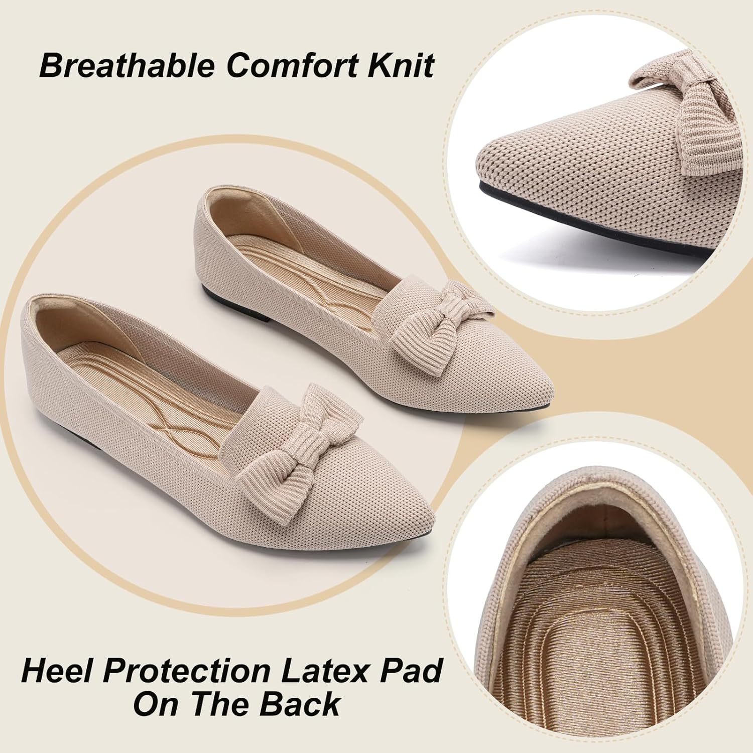 Thumbnail 3 de Adaiixyc Mesh Ballet Flats for Women with Bow — Pointed Toe, Breathable Knit Comfort for Work