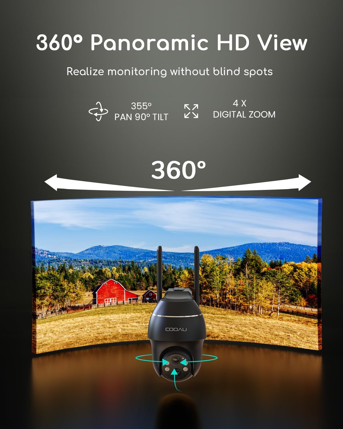 Thumbnail 5 de COOAU 4G LTE Cellular Security Camera Outdoor – 2K 360° PTZ, Solar, No Wi‑Fi