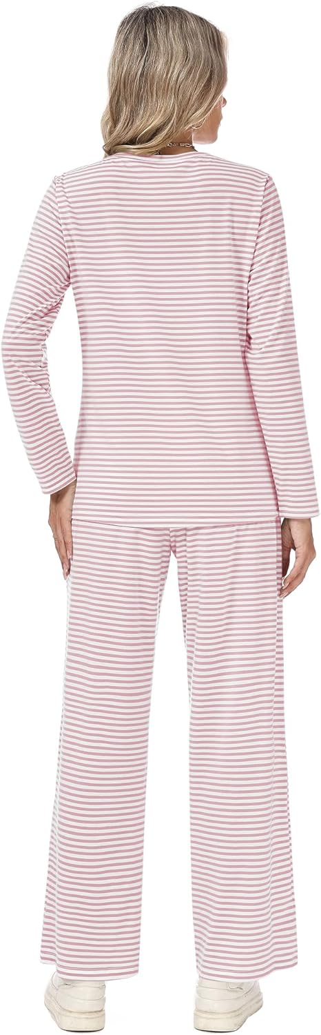 Detalle 2 de Rapbin Schlafanzug Damen Lang – Zweiteiliger Pyjama-Set aus Polyester-Elasthan