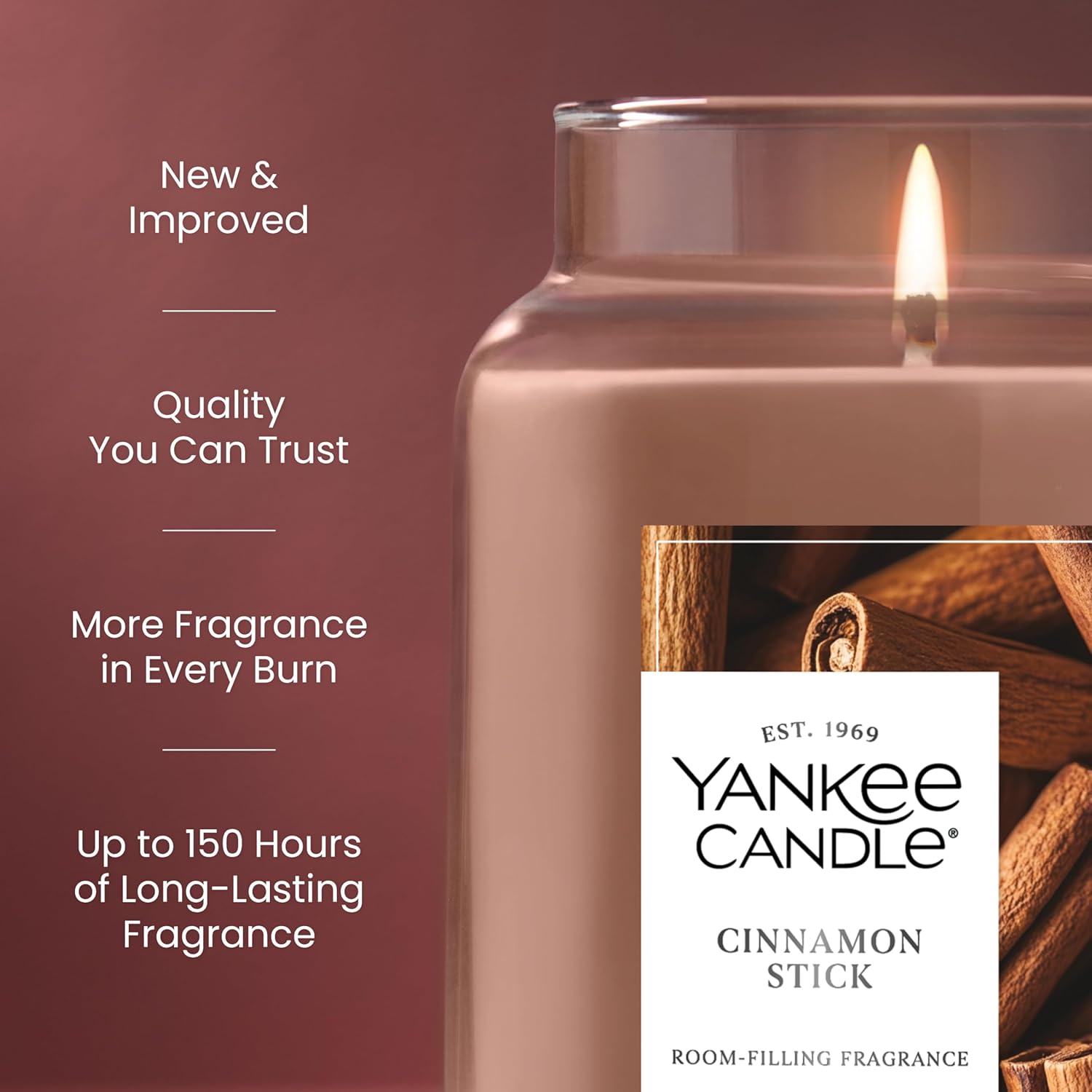 Detalle de Yankee Candle Cinnamon Stick: 22oz Large Jar with Up to 150 Hour Burn Time