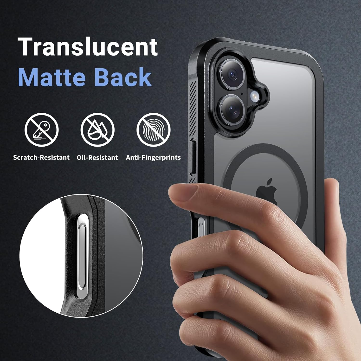 Detalle 1 de jaroco 001 Magnetic iPhone 16 Case, Black Matte TPU with MagSafe Compatibility