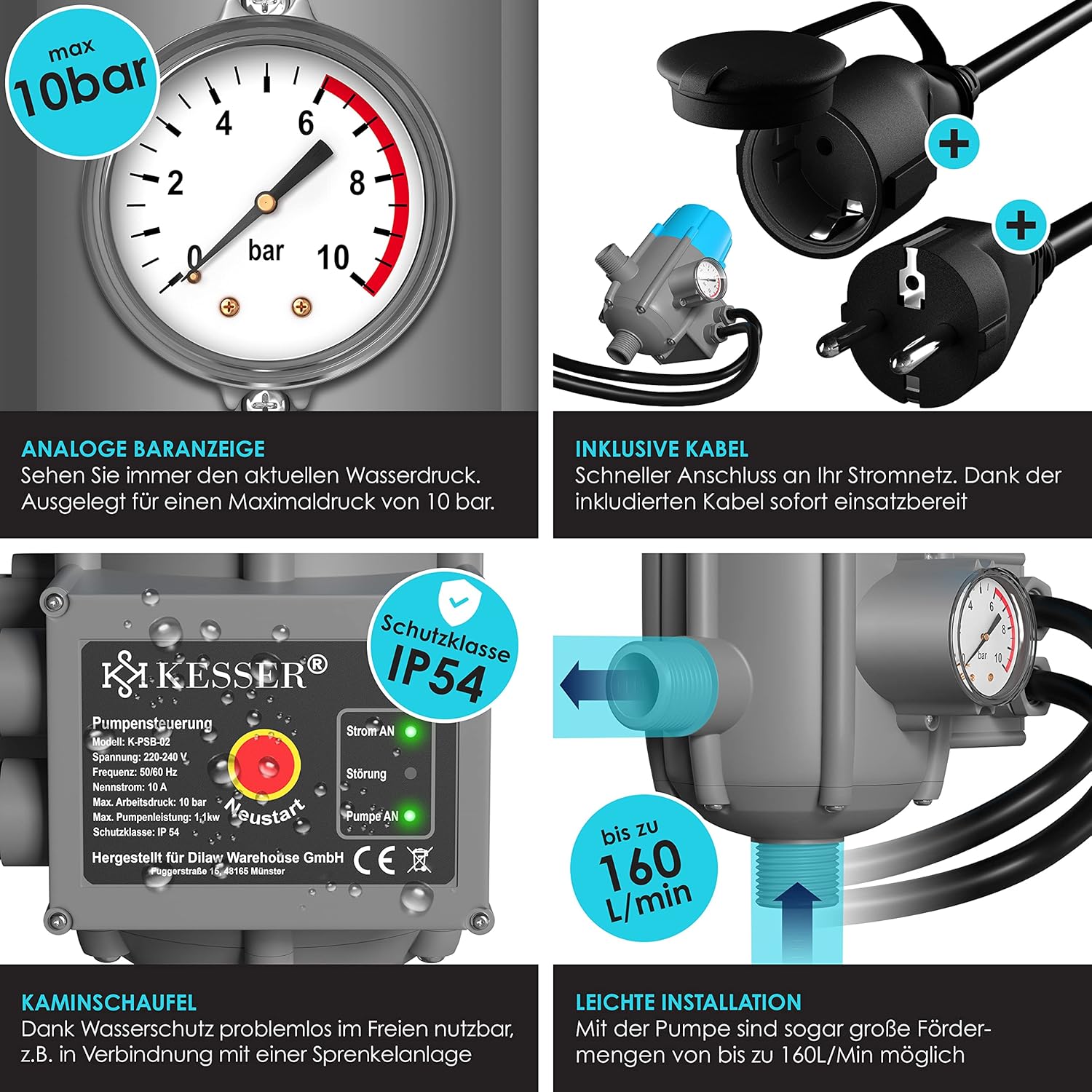 Thumbnail 2 de KESSER Pumpensteuerung mit Baranzeige und Kabel – elektronischer Druckwächter bis 10 bar