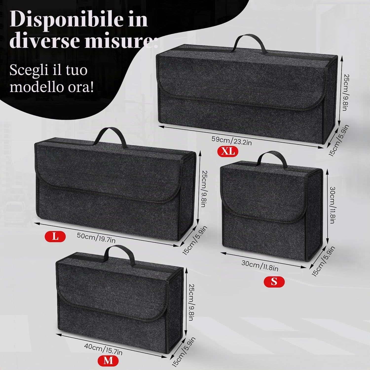 Detalle 2 de Einesin Borsa organizer per bagagliaio auto con pannelli laterali rinforzati in feltro nero