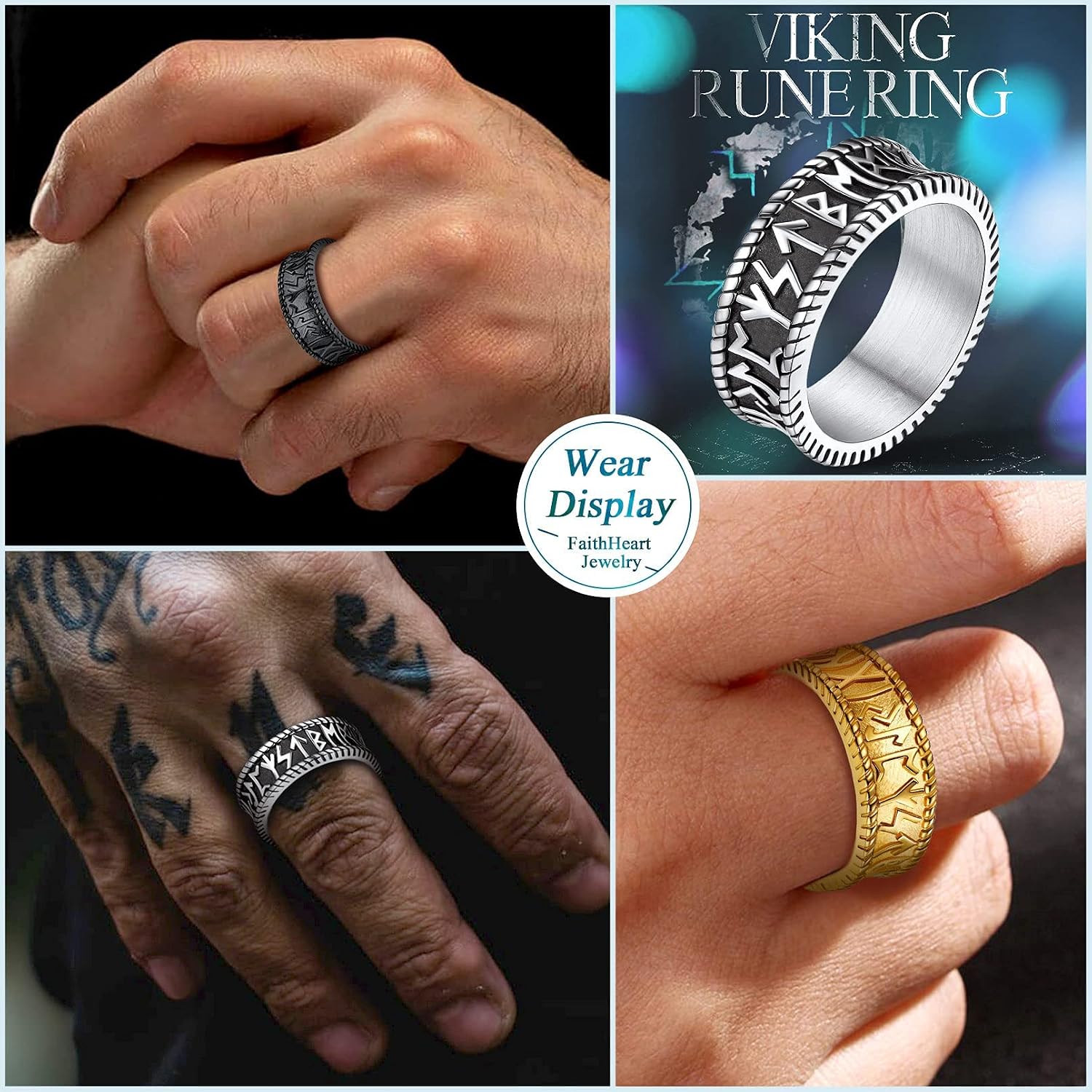 Thumbnail 5 de FaithHeart Bague Viking Run Nordique Acier inoxydable