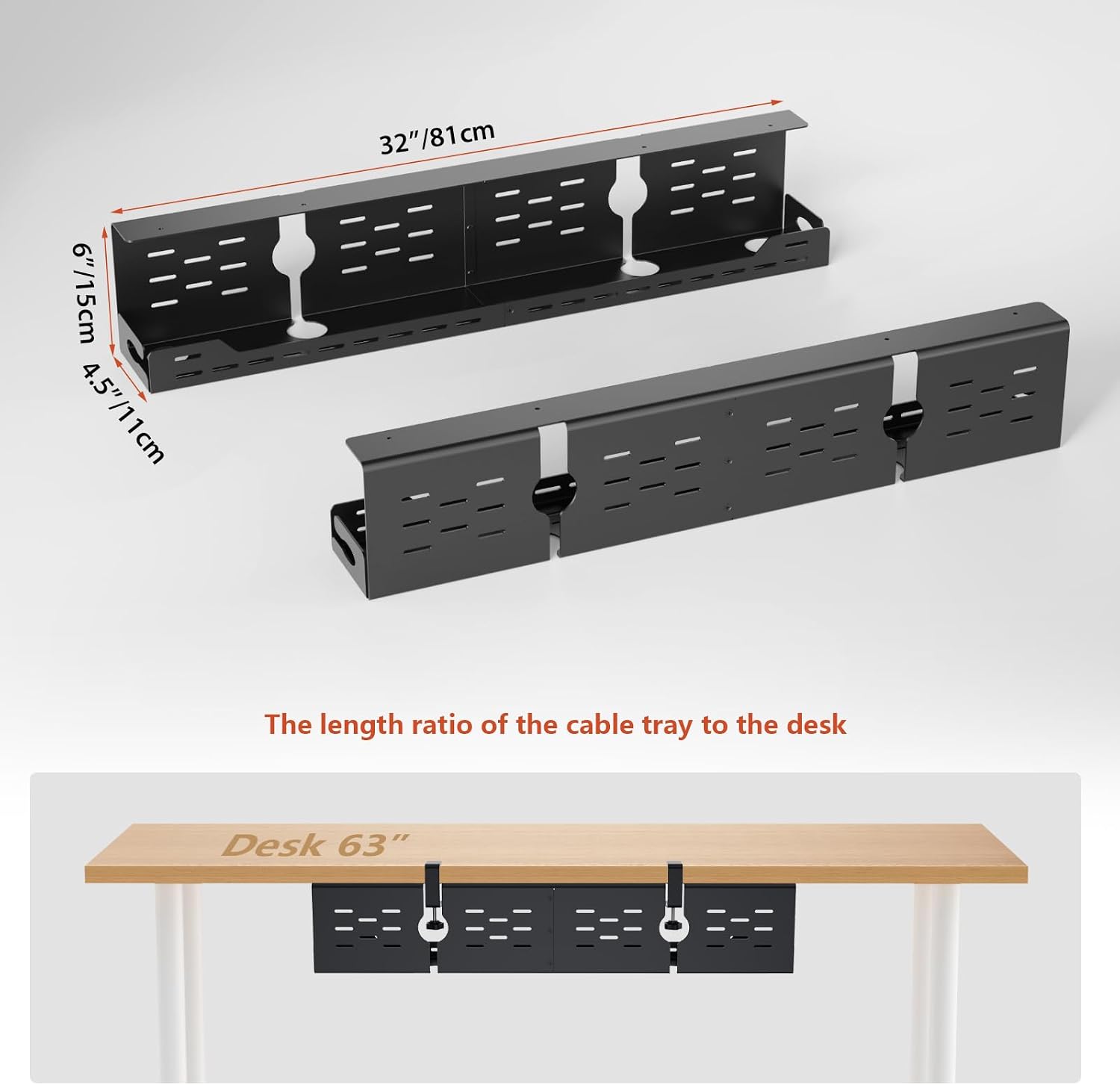 Thumbnail 4 de Univivi UN1450 Under Desk Cable Management Tray, 32-Inch Black Steel