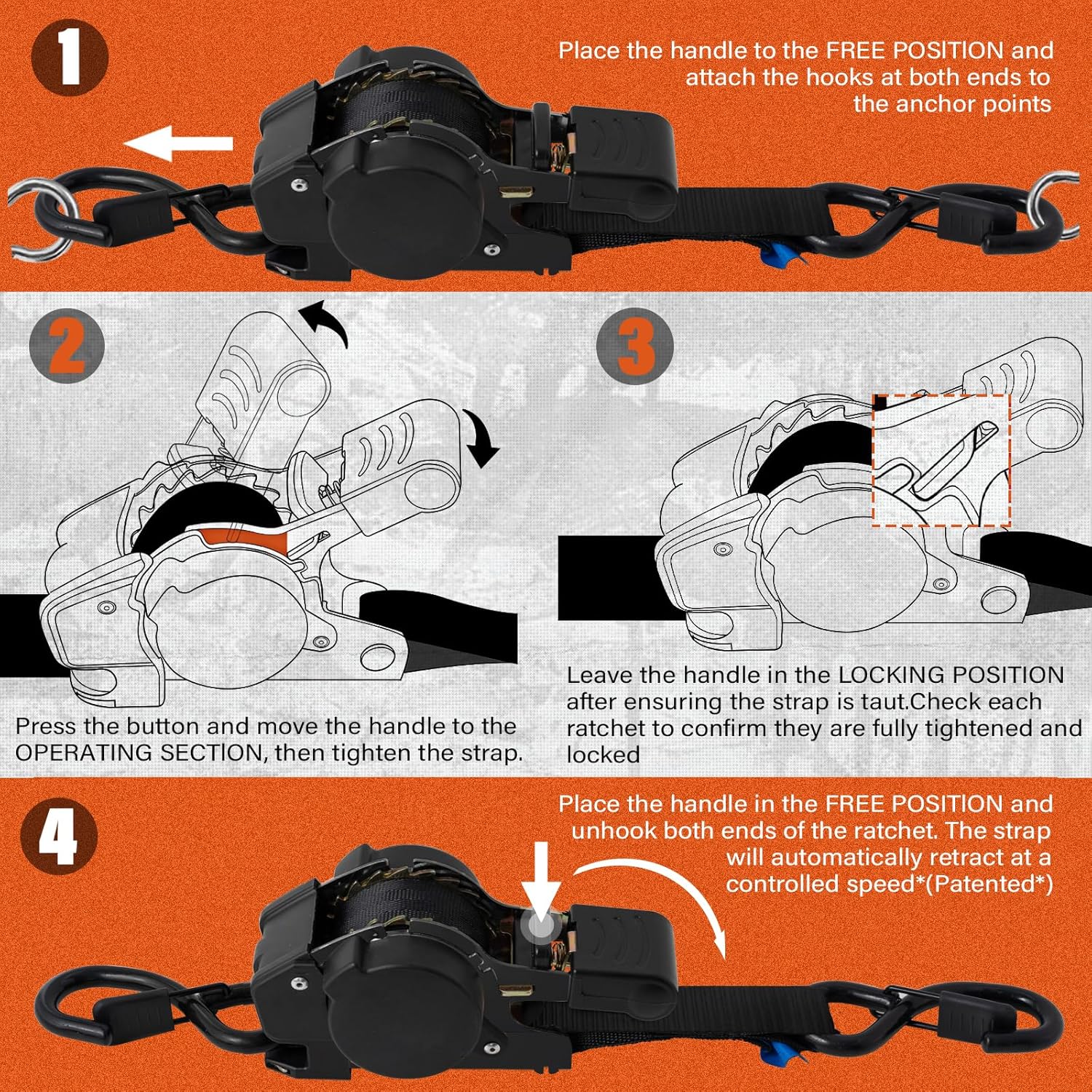 Thumbnail 6 de Haccoplanet Retractable Ratchet Straps 10 ft, 1763 lb