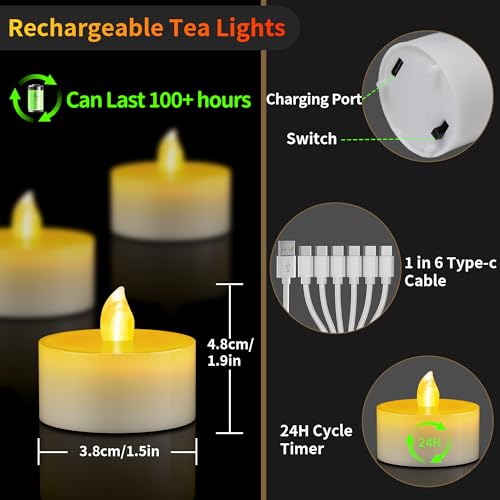 Detalle de daphomeu LED Teelichter Wiederaufladbar – flameless 6er Set mit Fernbedienung