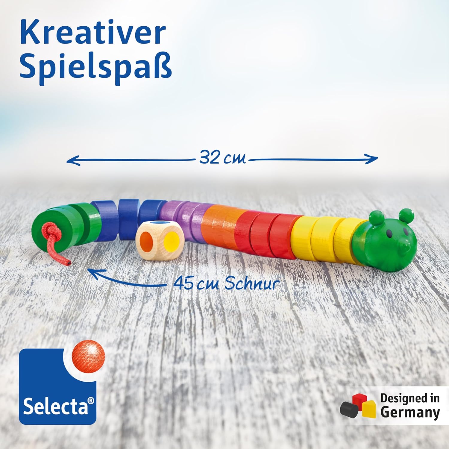 Detalle 2 de Selecta 63005 Fädelraupe Würfelspiel