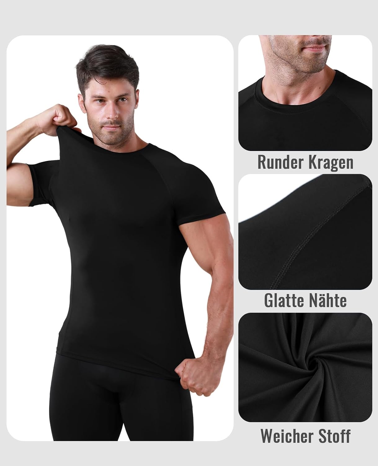 Detalle de Niksa 1er-Pack Kompressionsshirt Herren – atmungsaktives, schnelltrocknendes Sport-Funktionsshirt Kurzarm
