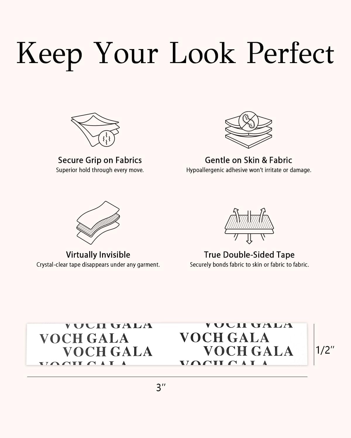 Thumbnail 3 de VOCH GALA Double Sided Tape for Clothes & Body (100 Strips) — Hypoallergenic, Low-Residue Hold for Bridal & Everyday Wear