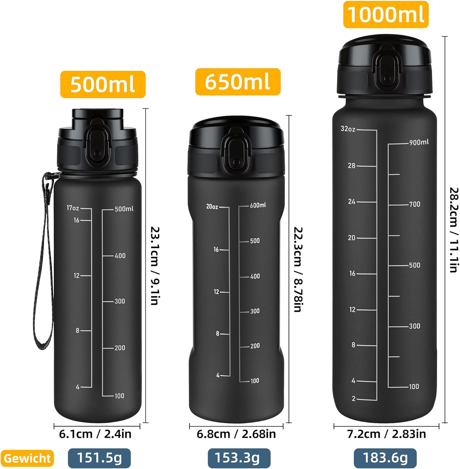 Detalle 2 de OLDLEY 1-Liter Wasserflasche mit Sieb aus Tritan, BPA-frei, auslaufsicher (Tritan Sportflasche 1.000 ml)