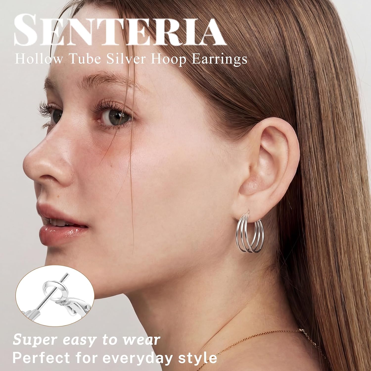 Detalle 2 de Senteria Hoop Earrings with 925 Sterling Silver Posts