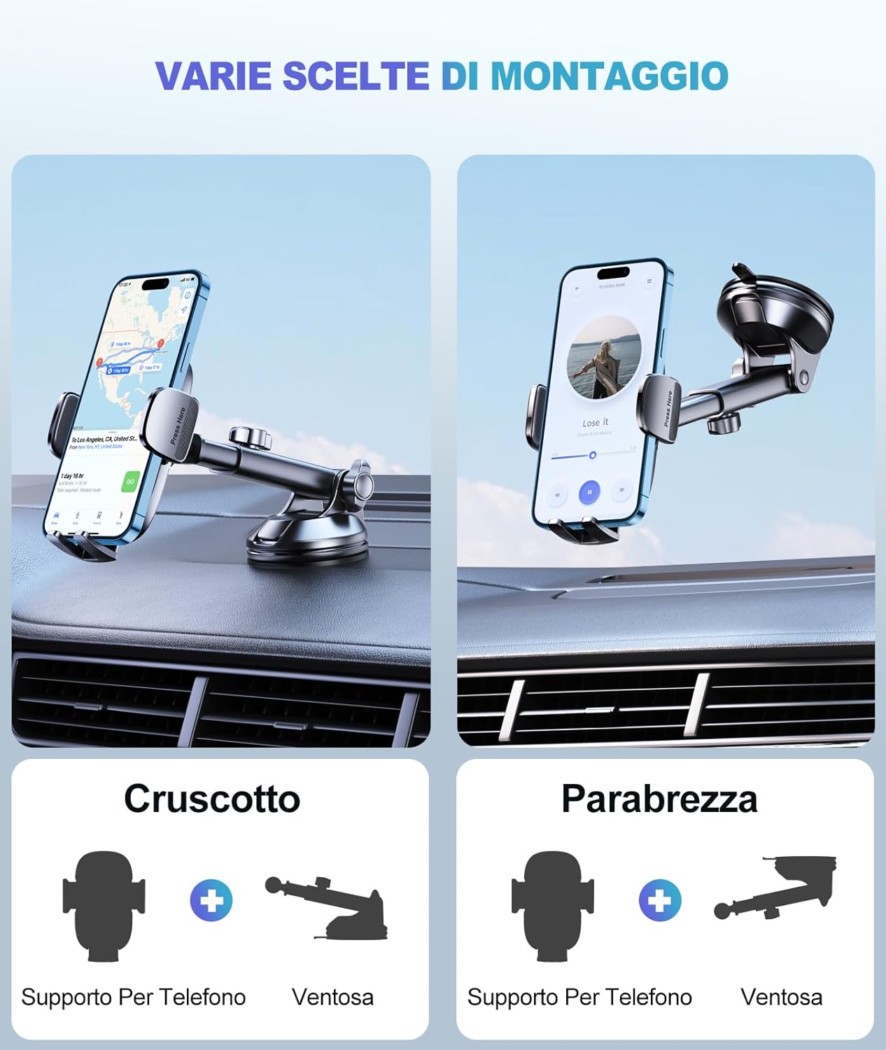 Thumbnail 3 de CIRYCASE Porta Cellulare Auto con ventosa extra-larga 360° ruotabile per smartphone 4–7