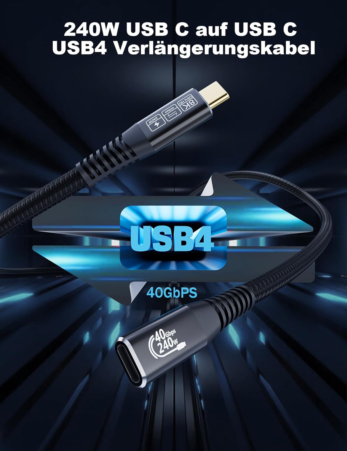 Thumbnail 1 de CAKOBLE Thunderbolt 4 Extension Cable (25cm) — 40Gbps, up to 8K@60Hz, USB-C male to female