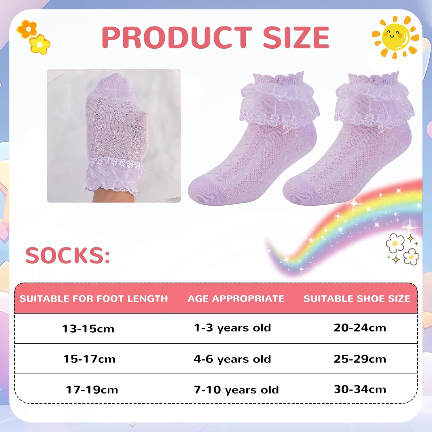 Detalle 2 de Jupsk Girls Frilly Socks Ankle School Socks – Multicolour Cotton Lace (6 Pairs)