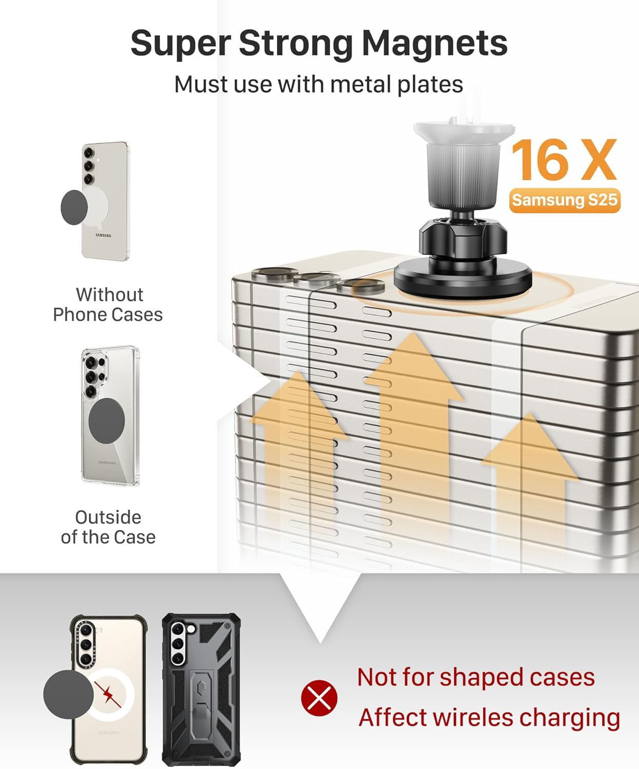 Detalle de YOSH Magnetic Phone Holder for Car Air Vent (Double Metal Hook, for phones up to 7.0")