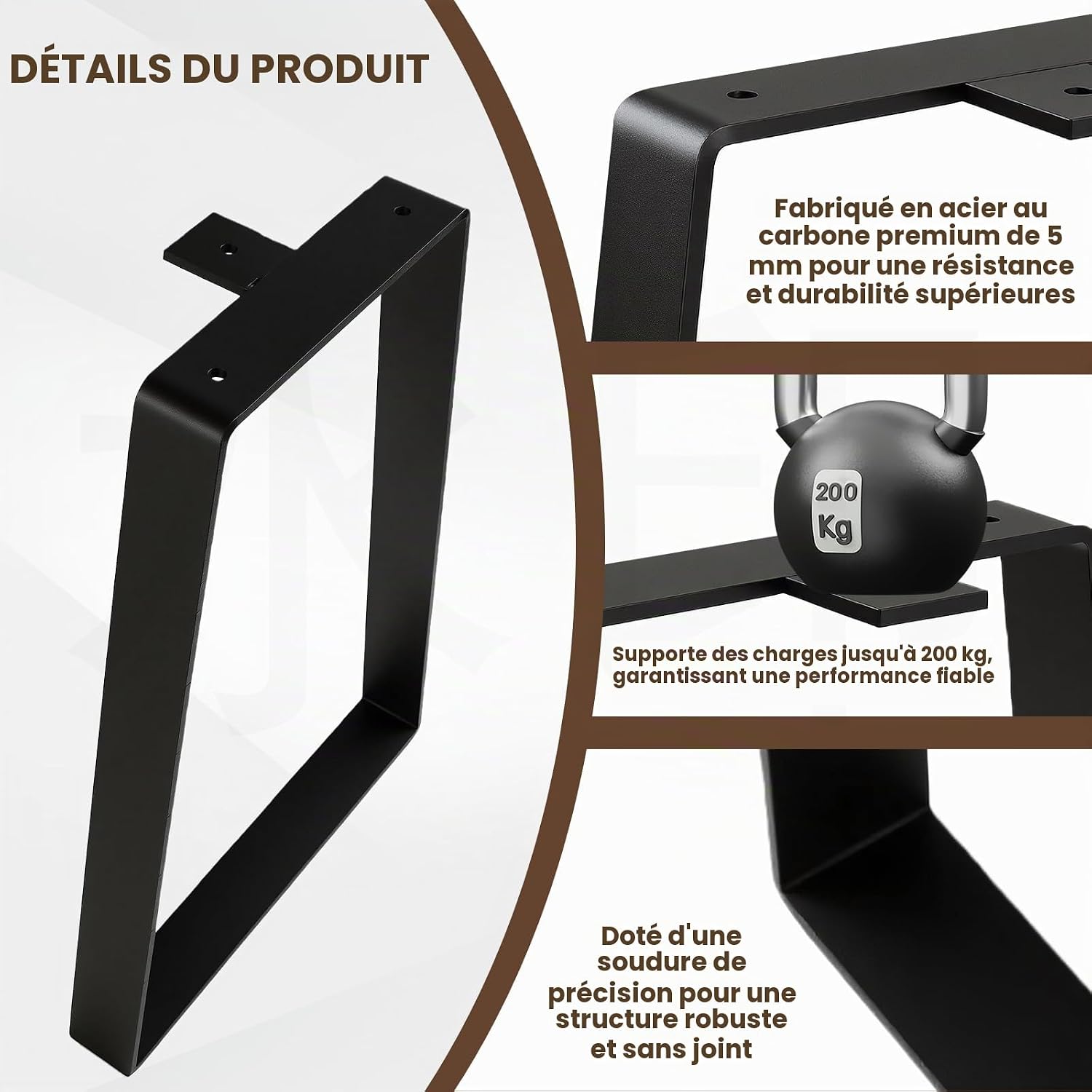 Detalle 2 de Zllzpzd 22TXJJT15-01 metalen tafelpoten, zwart, trapeziumvormig, 15 cm
