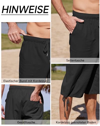 Detalle de LVCBL Short en Lin 3/4 pour Homme – Noir, XXL