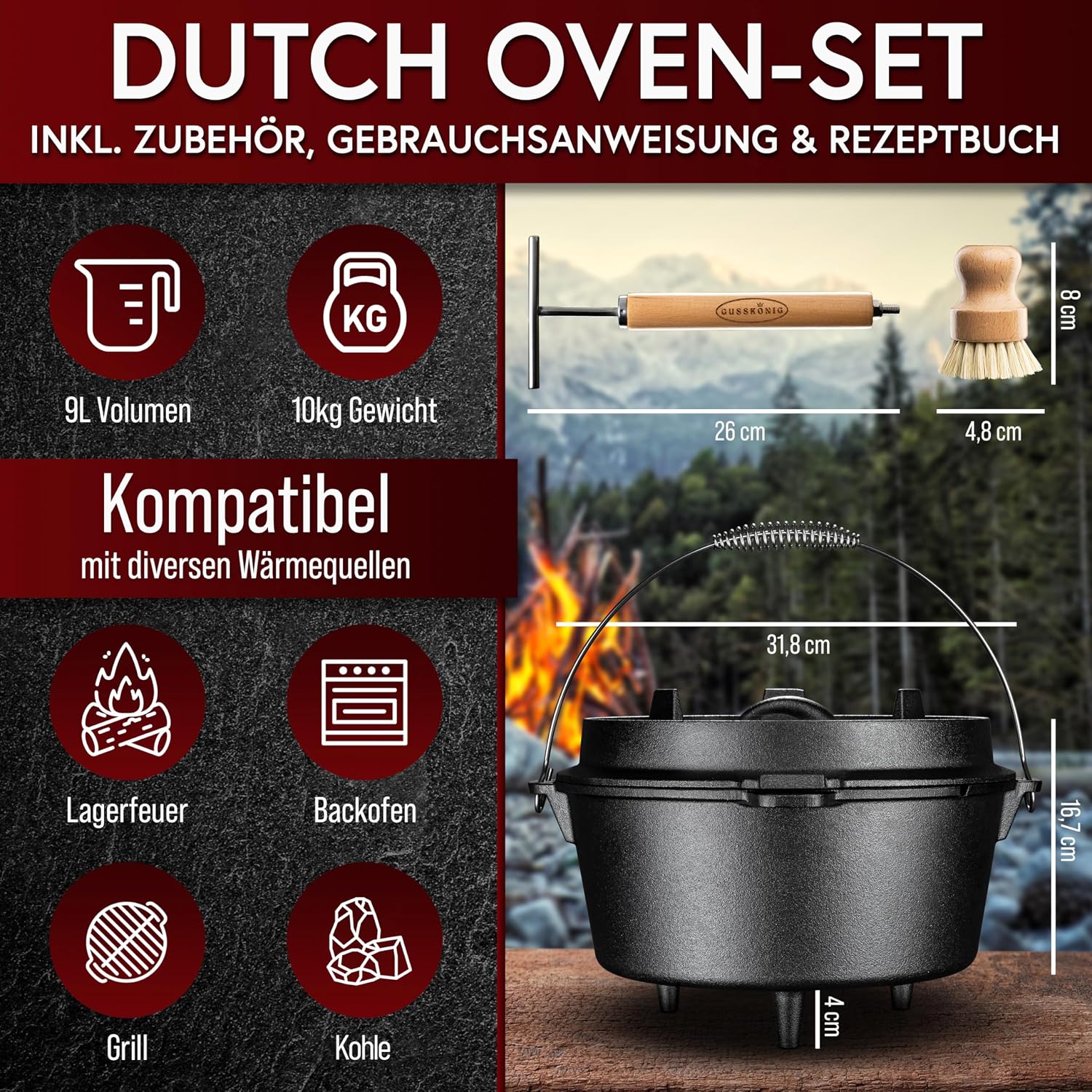 Thumbnail 1 de GUSSKÖNIG Dutch Oven Set 9 L 🍲
