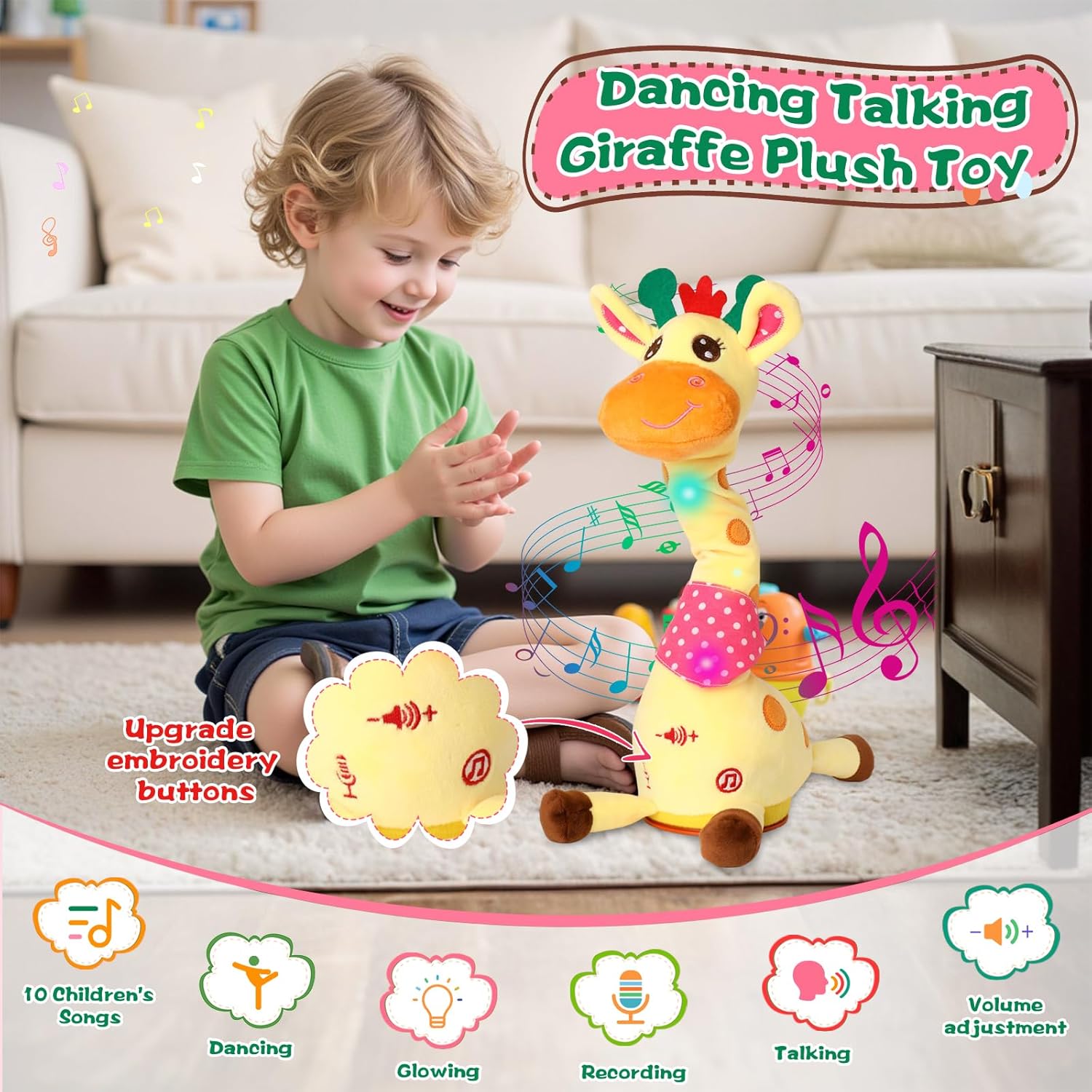 Detalle de MIAODAM Dancing Talking Giraffe Plush Toy