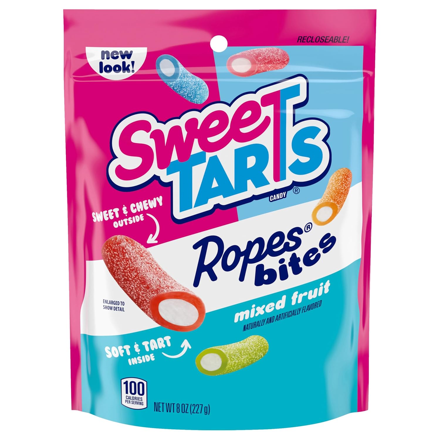 Detalle de SweeTARTS Rope Bites Mixed Fruit Chewy Candy, Resealable 8 oz Bag
