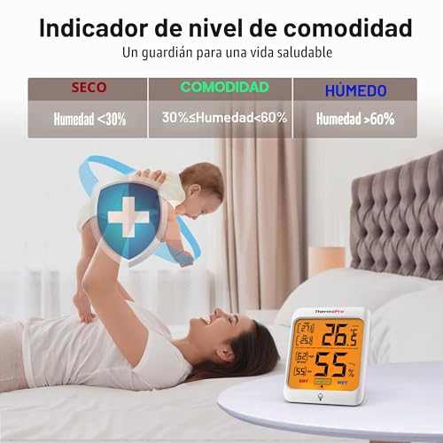 Detalle de TempPro ThermoPro TP53: Termómetro e Higrómetro Digital para Interior con Retroiluminación Táctil