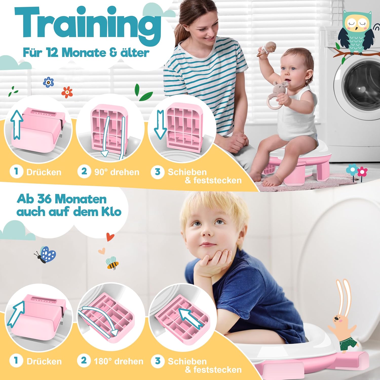 Detalle 2 de KIDIZ® Toilettensitz Kinder Töpfchen: 3-in-1 Lernhilfe für unterwegs mit Abfallsack-Option