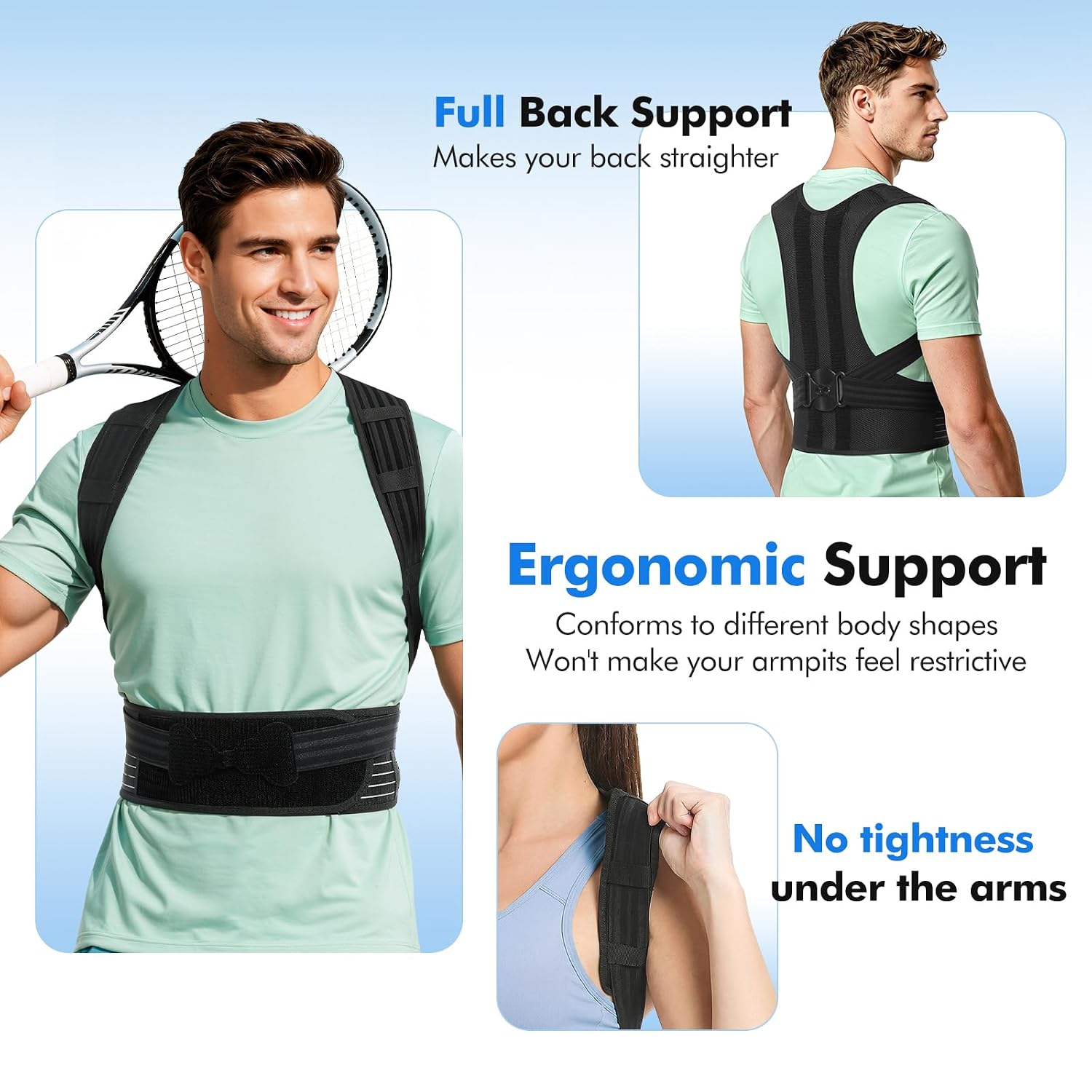 Detalle 1 de babaka AP1 Posture Corrector, Medium Black Adjustable Back Brace