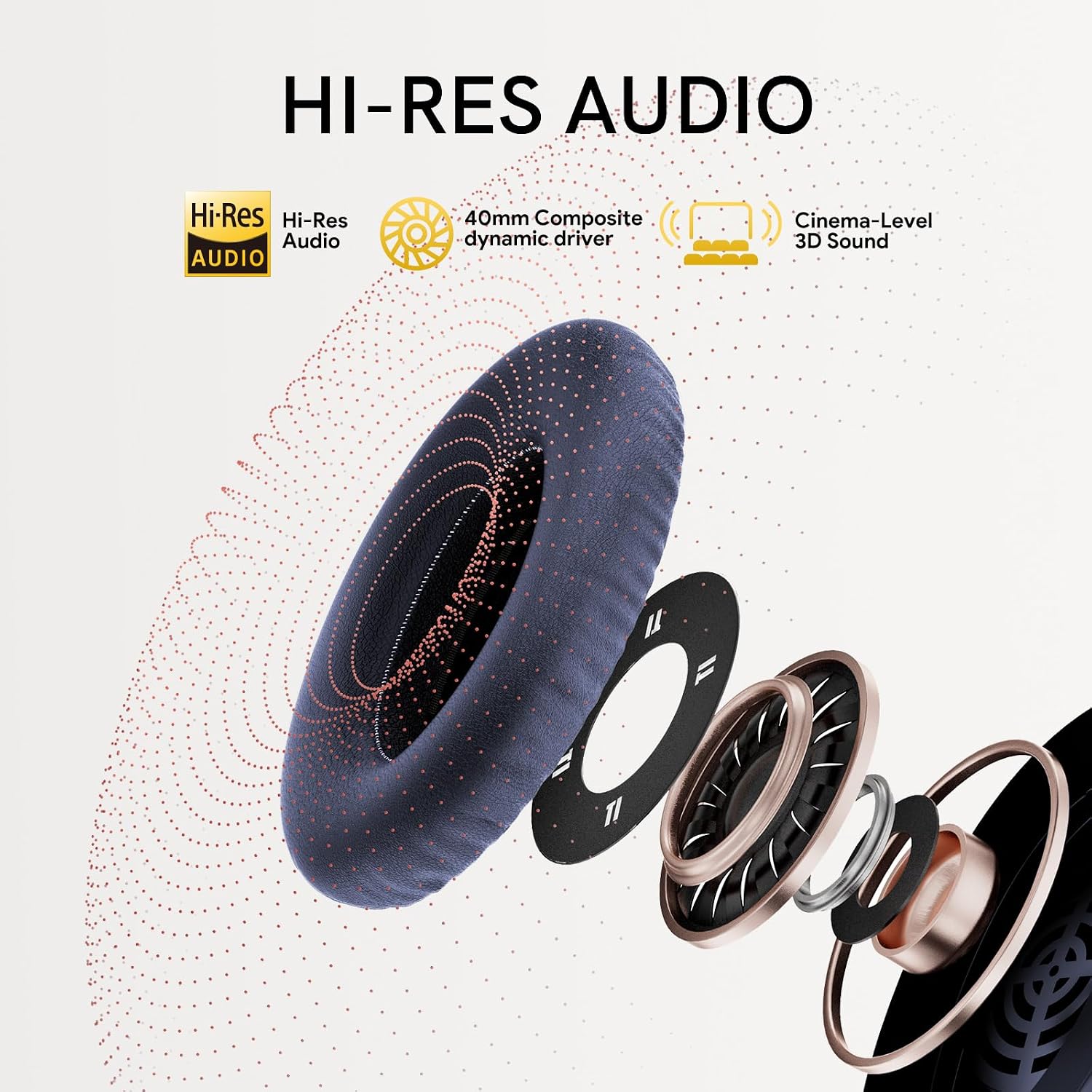 Detalle 2 de QCY H3 ANC cuffie Bluetooth over-ear con cancellazione attiva del rumore e Hi-Res Audio