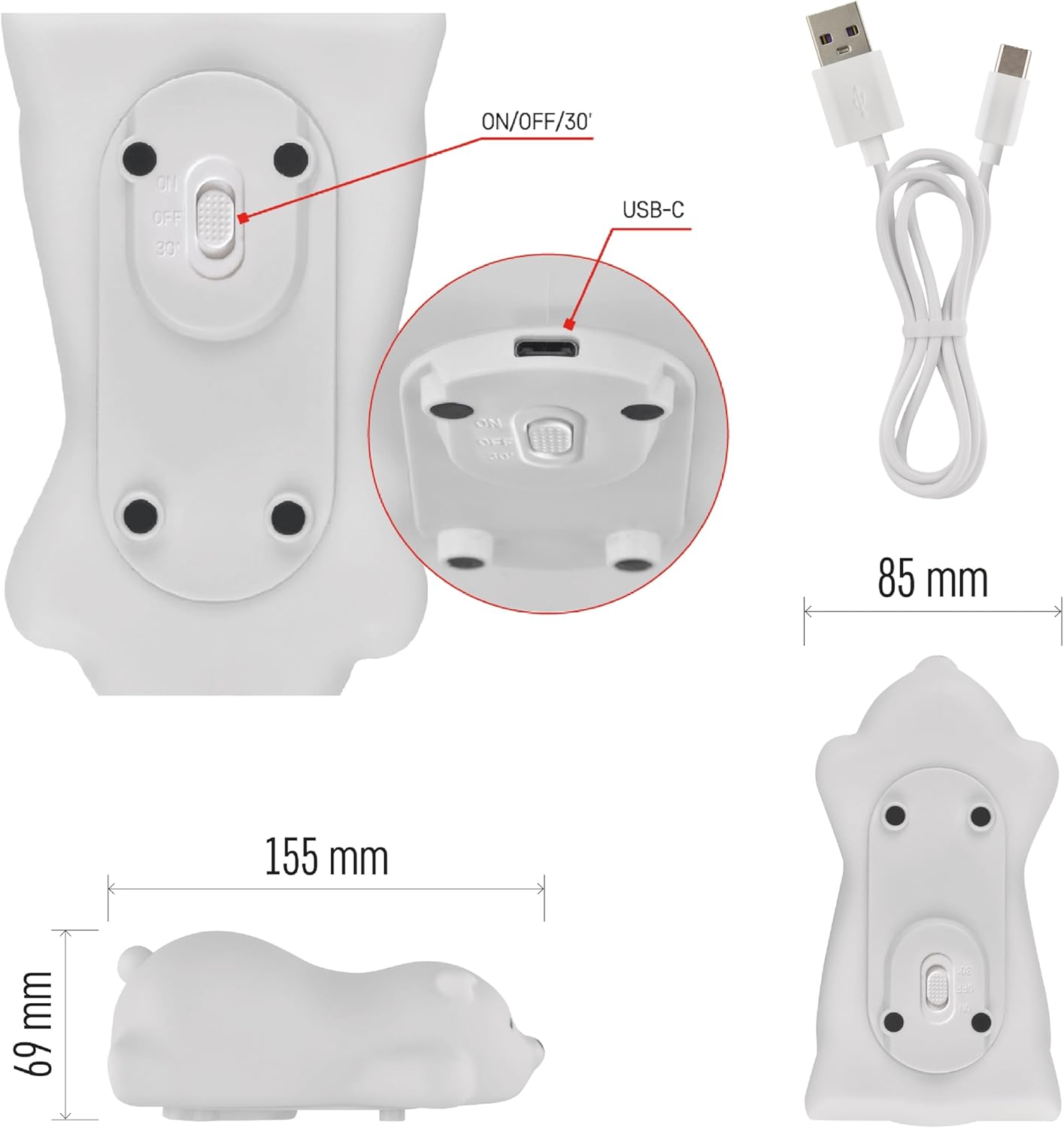 Thumbnail 4 de EMOS Aufladbares Nachtlicht Eisbär (Akku-Kinderlampe) mit 3 Leuchtmodi & 30-Min-Timer