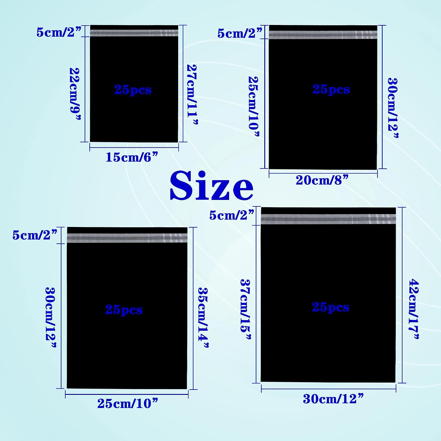 Thumbnail 1 de HVDHYY Black Mixed Postage Bags 100pcs • Self-Seal, Waterproof & Tear-Resistant