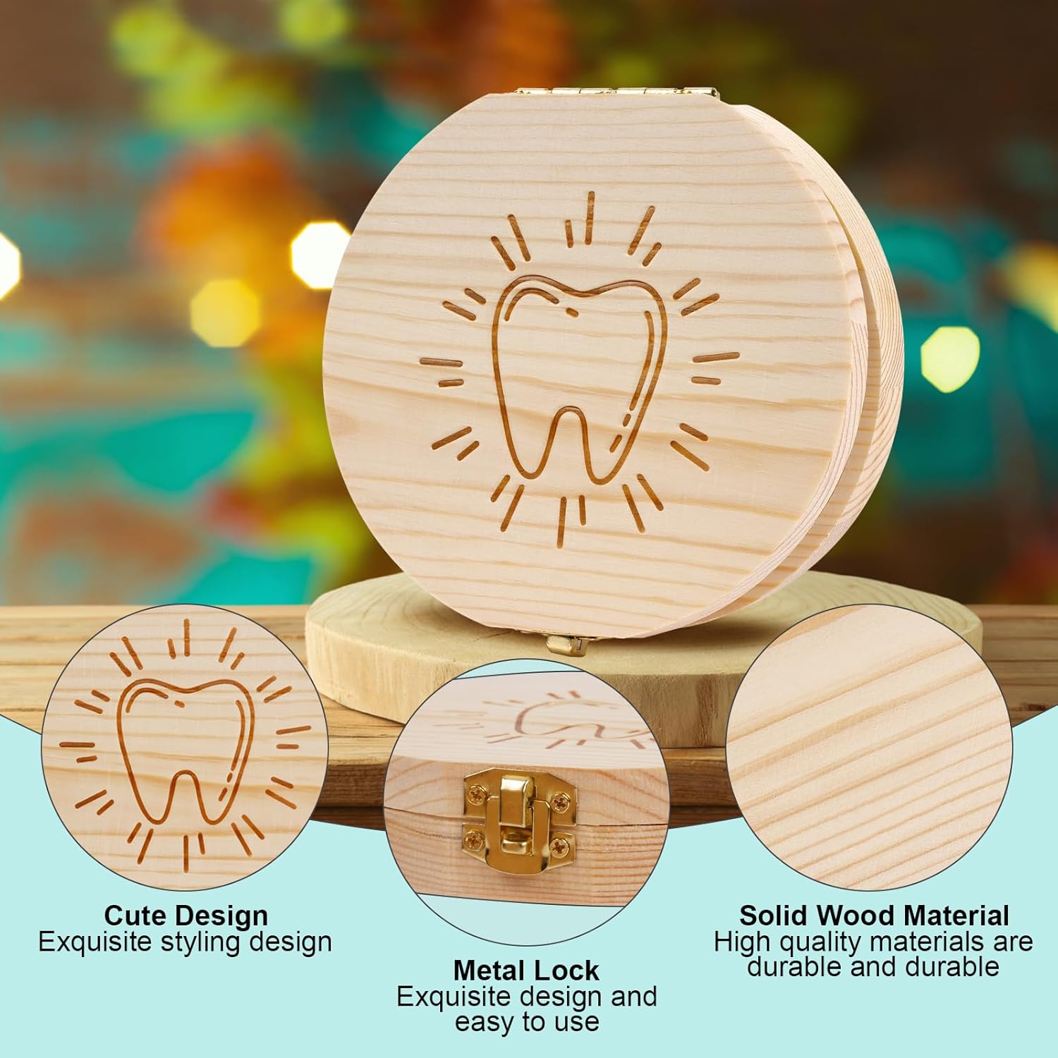 Detalle de Aolso Milchzahndose Holz – Zahnbox aus Naturholz für Milchzähne, personalisierbar mitDisplay-Funktion