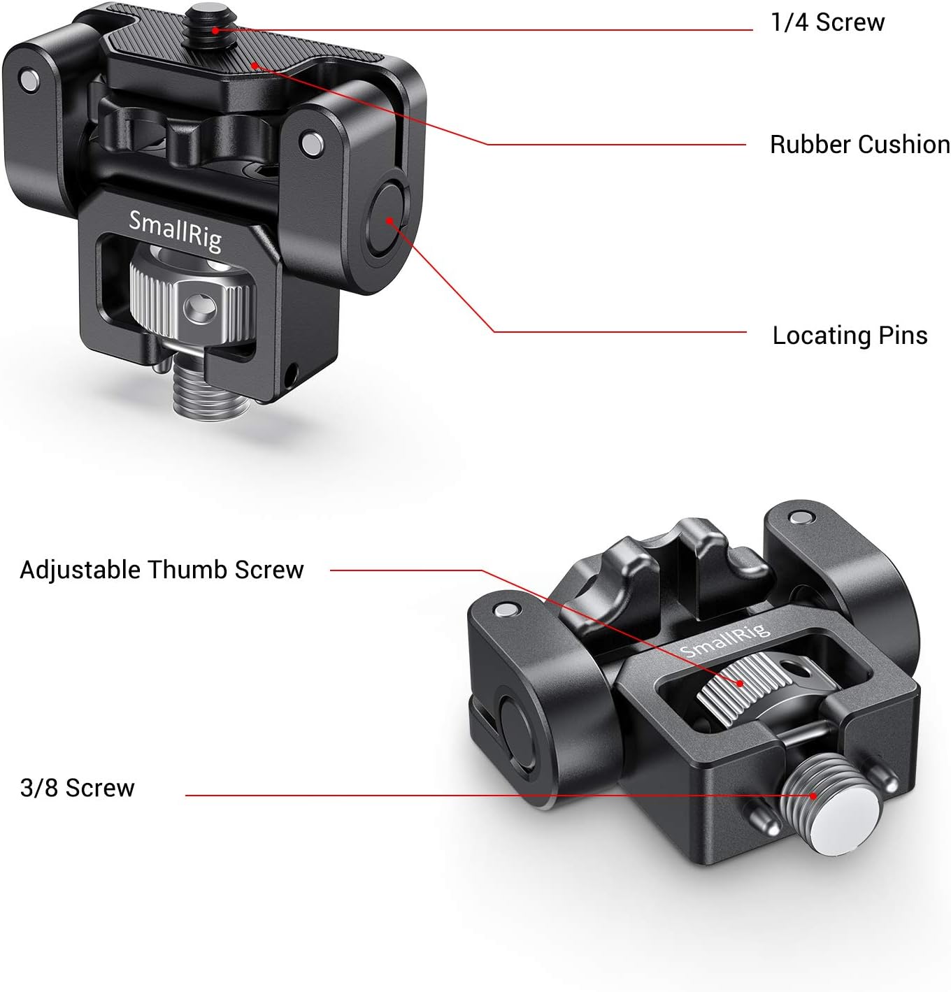 Detalle de SMALLRIG 2174 Moniteur Mount universel avec goupilles de positionnement ARRI, réglable jusqu’à 180°
