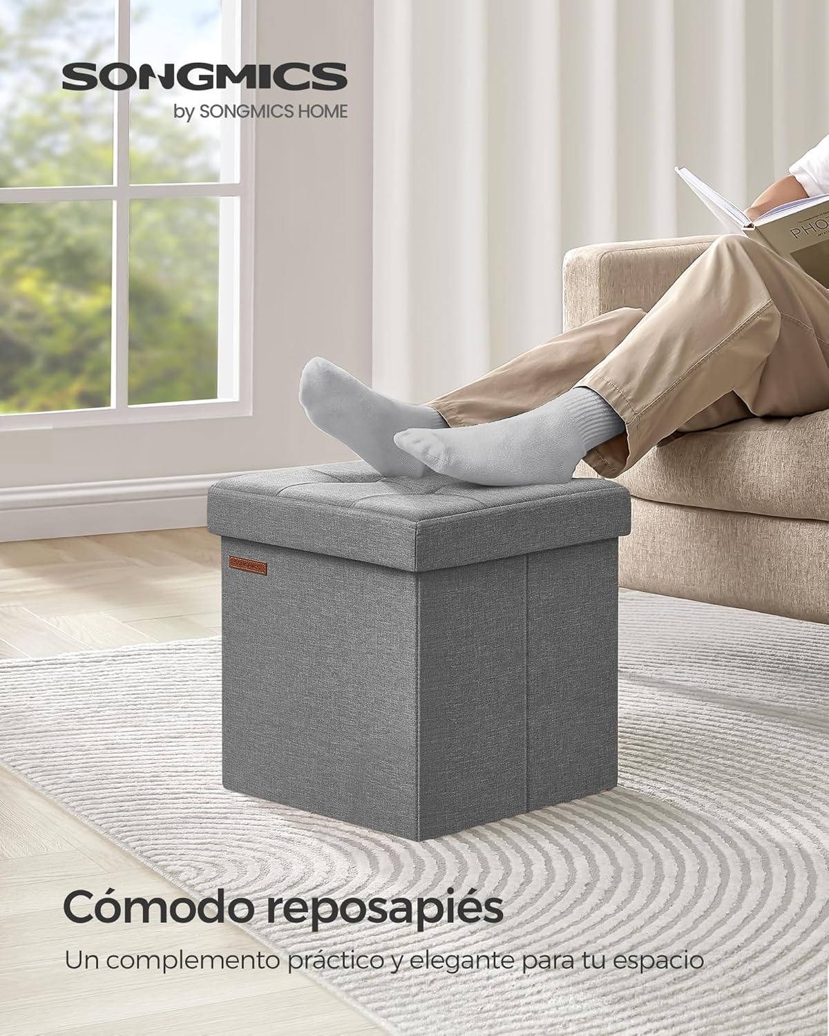 Detalle de SONGMICS Puff Almacenaje 38 cm, baúl 43 L
