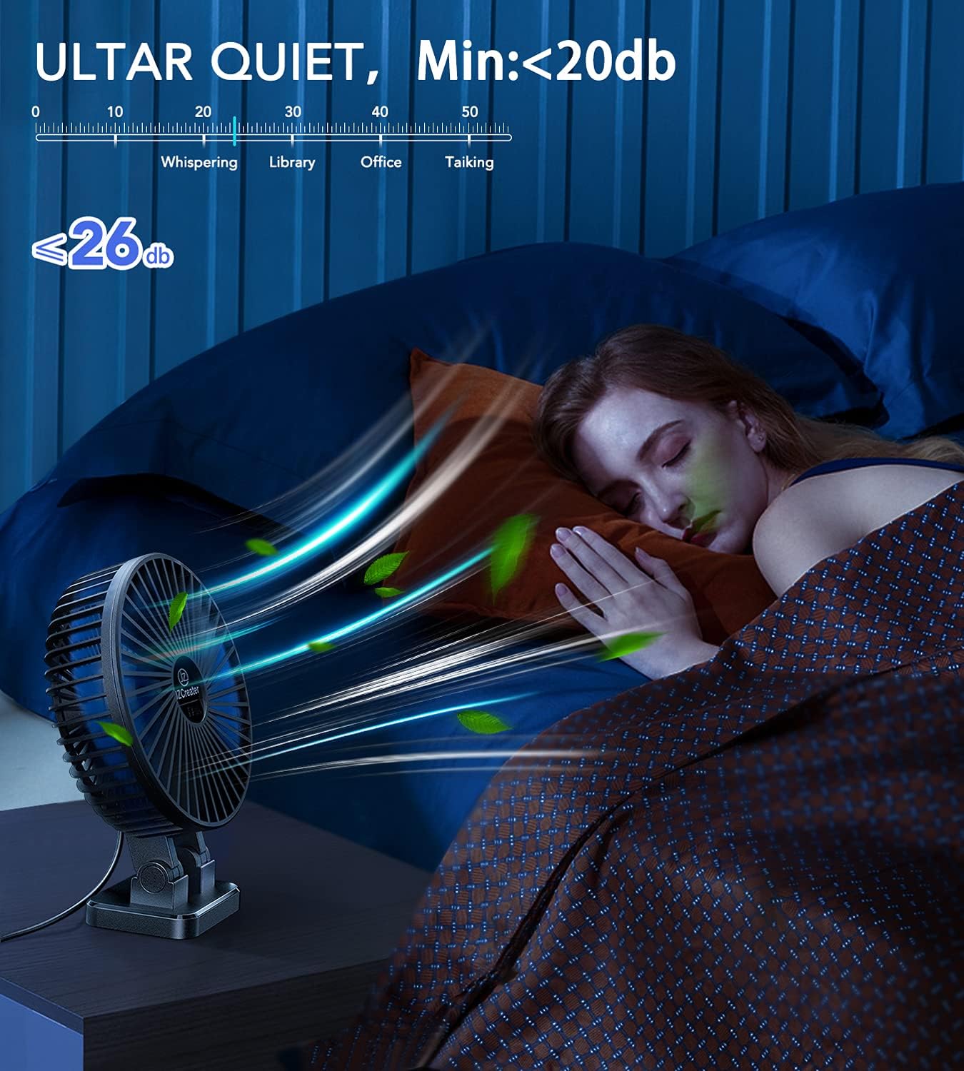 Thumbnail 6 de JZCreater JZC-B01 USB Desk Fan, 3 Speeds, Compact Black Blue
