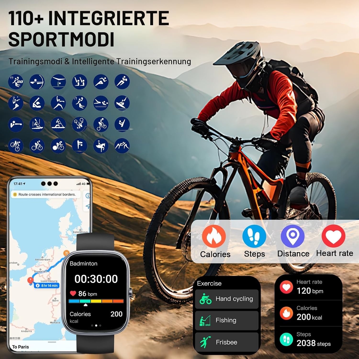 Thumbnail 4 de Jugeman Smartwatch mit 1,91-Zoll Display, Bluetooth-Anrufen und 110+ Sportmodi