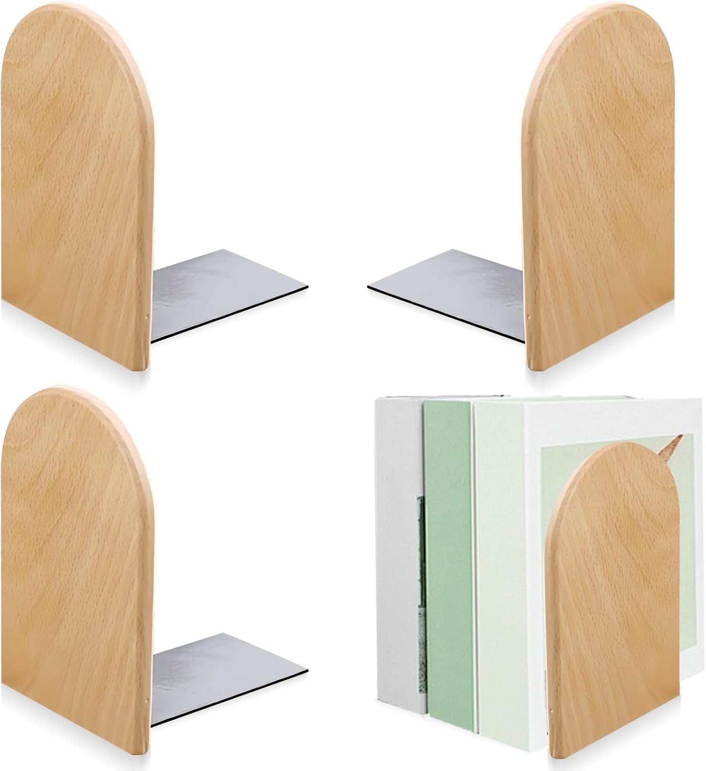 Detalle de BAIFULAI ZZ163 boekensteunen van beukenhout, set van 4 met antislipvoetjes