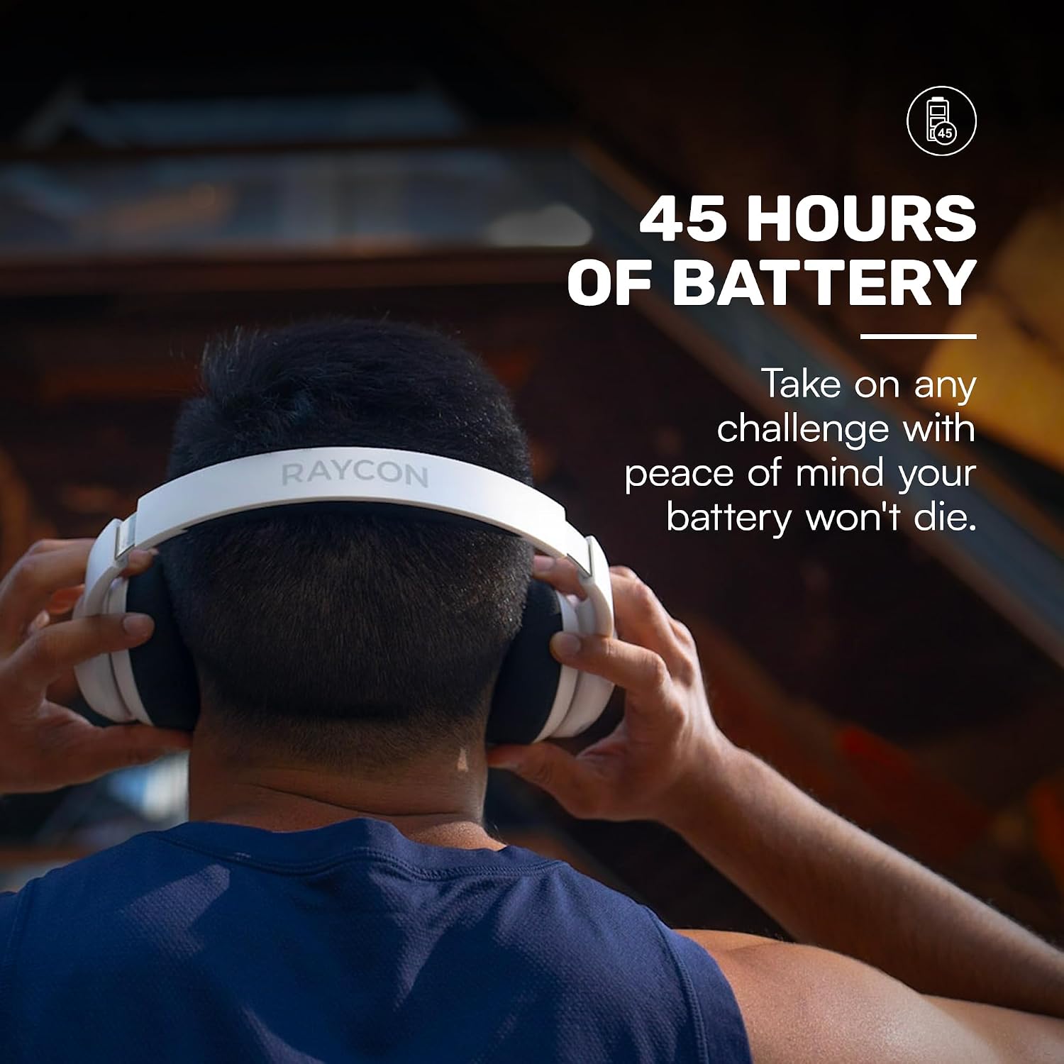 Detalle de Raycon Fitness Bluetooth Headphones — Over-Ear Wireless with ANC, 45-Hour Battery, and IPX4 Sweat Resistance