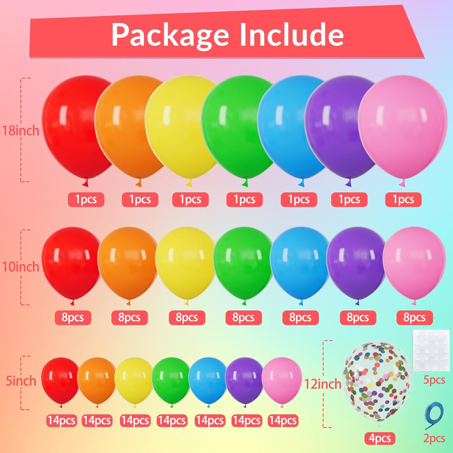 Thumbnail 1 de 162-Piece Colorful Rainbow Balloons Arch Kit for Parties (Rainbow Balloon Garland)