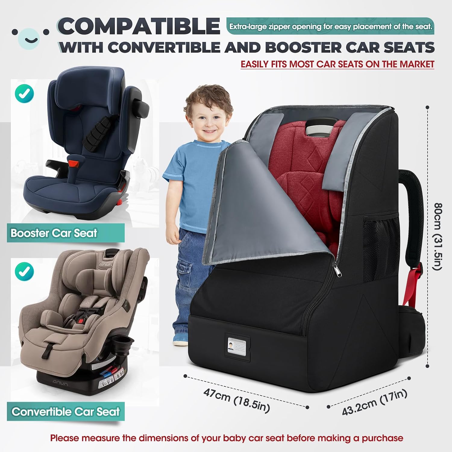Detalle 2 de RAINSMORE Car Seat Travel Bag Backpack — Padded, Water‑Resistant