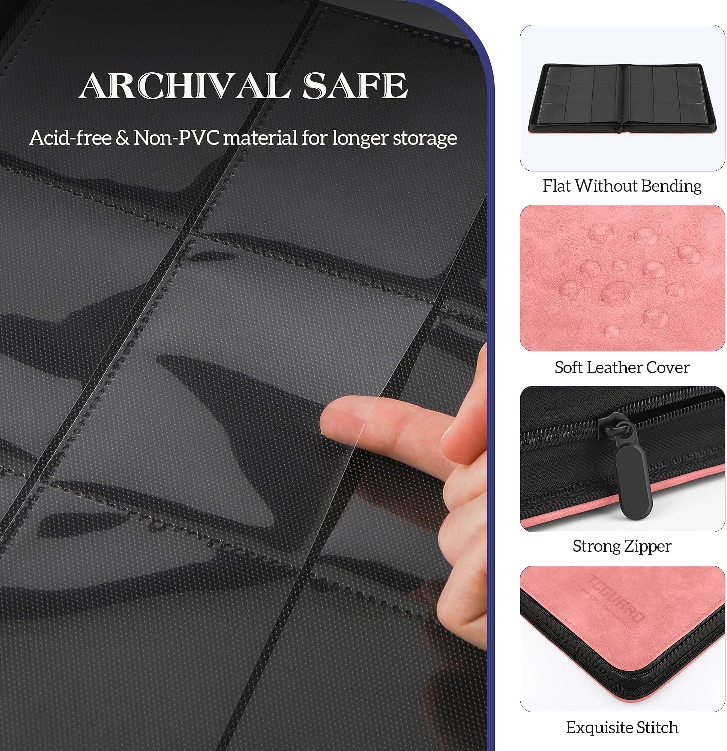 Detalle de TCGUARD Pink 9 Trading Card Binder, 9-Pocket Zipper Album, 540-Card Capacity