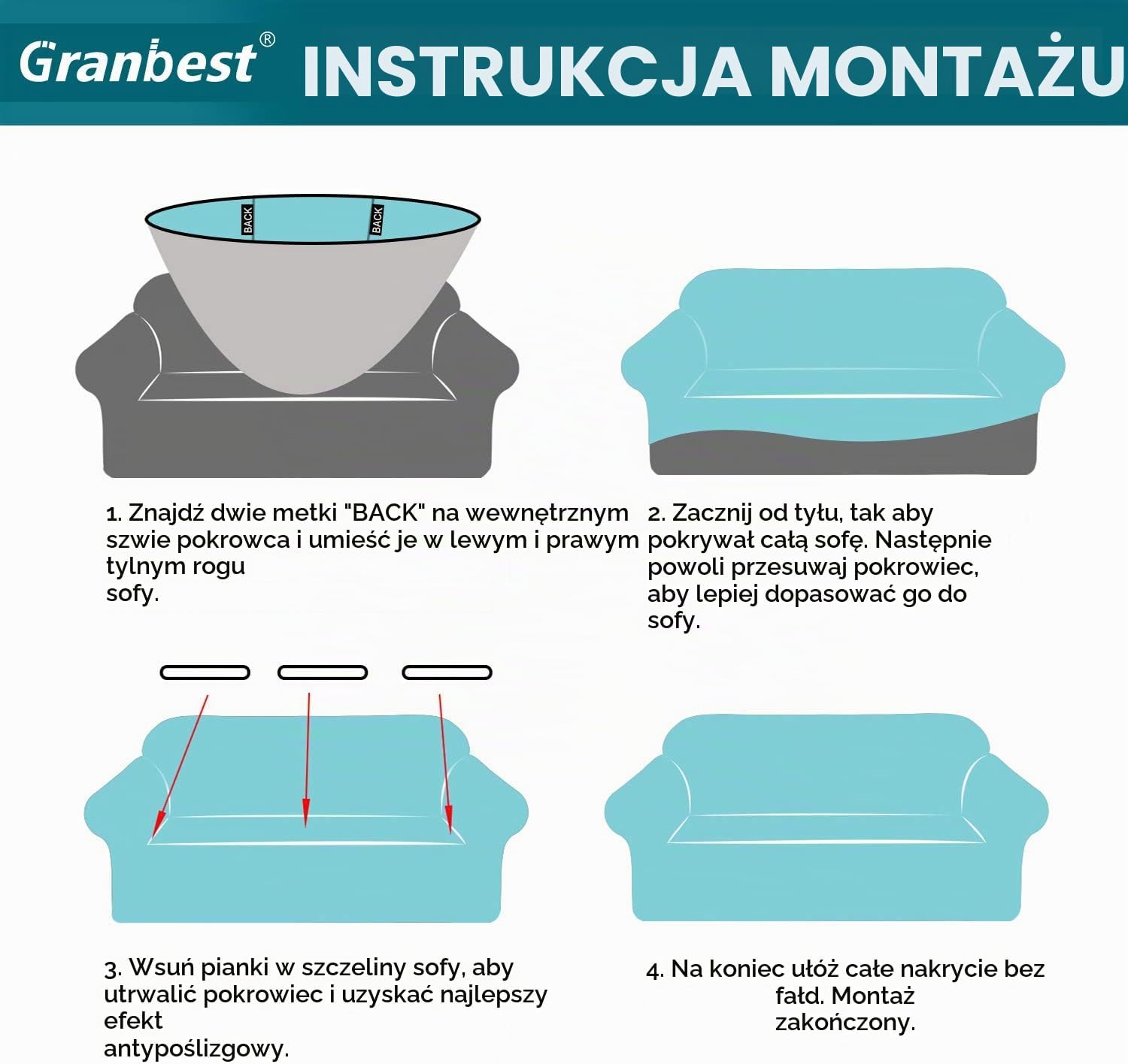 Thumbnail 6 de Granbest 1 – elastyczny pokrowiec na sofę 4-osobową, jasnoszary, hydrofobowy